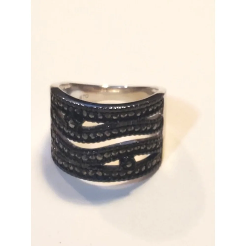 Genuine Marcasite Sterling‎ Silver Wide Band Ring Size 8